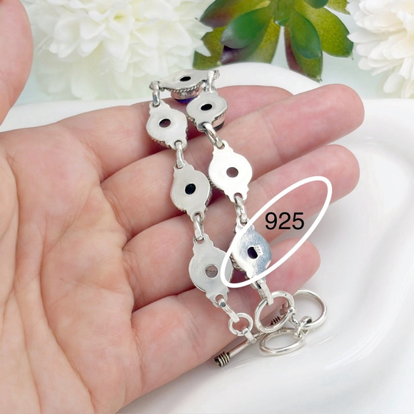 Sterling Silver 925 Jewelry Set Star Amethyst Pendant & Multi Bracelet - Picture 5 of 11